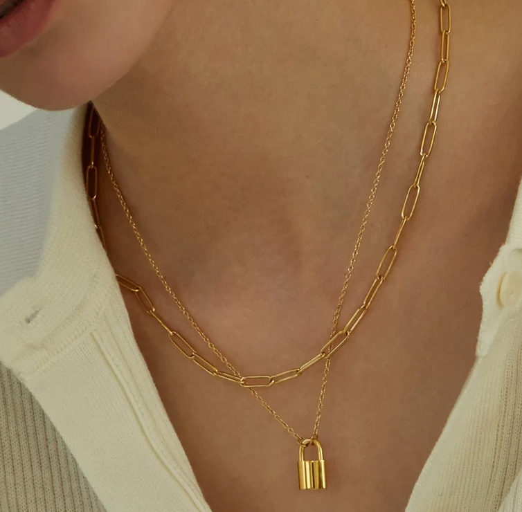Off The Market Lock Necklace - 14K Gold over Stainless Steel