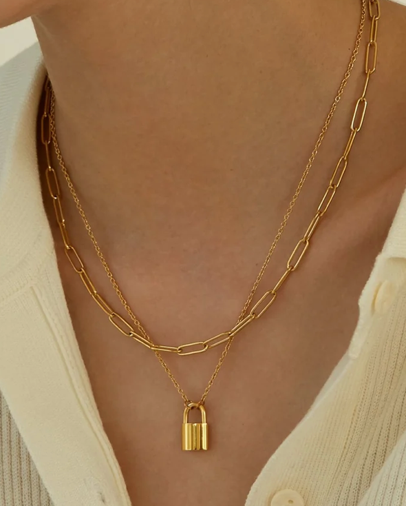 Off The Market Lock Necklace - 14K Gold over Stainless Steel