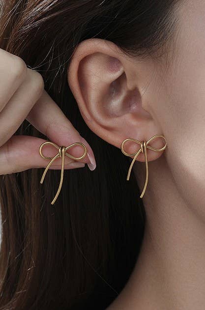 I'm the Prize Bow Stud Earrings - 18K Gold over Stainless Steel