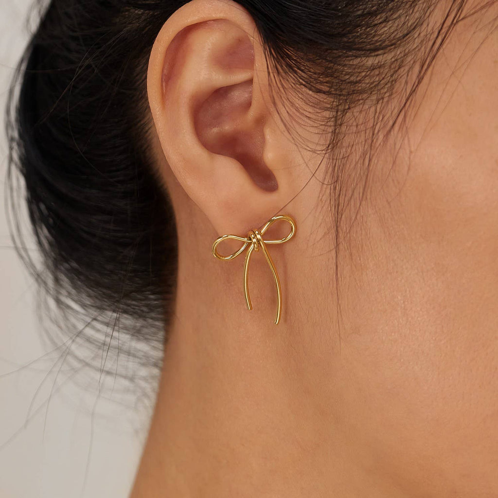 I'm the Prize Bow Stud Earrings - 18K Gold over Stainless Steel