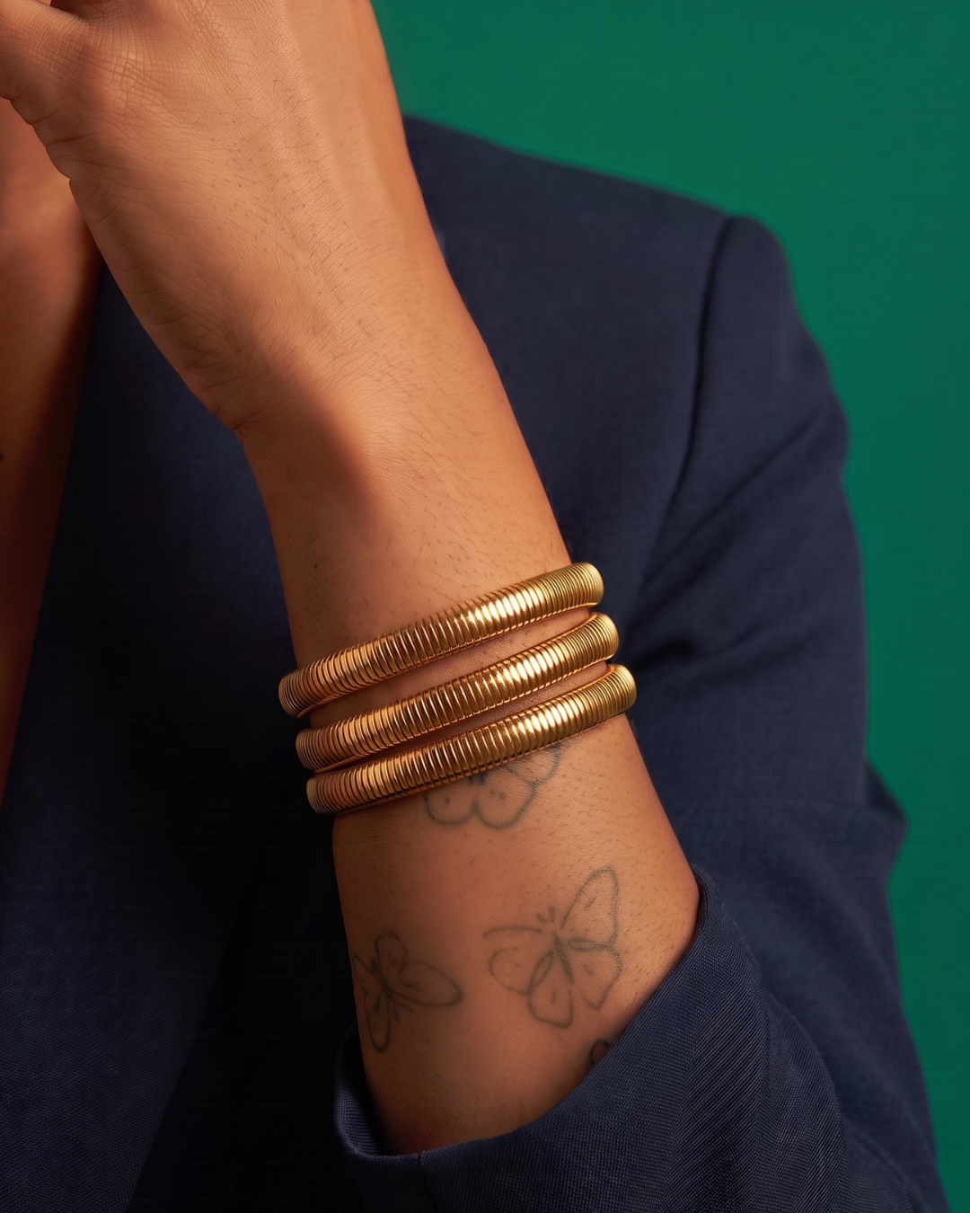 Cobra Coil Bangle Bracelet Set | 14K Gold over Stainless Steel Waterproof