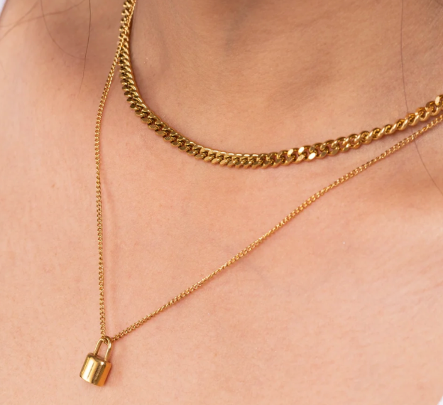 Off The Market Lock Necklace - 14K Gold over Stainless Steel