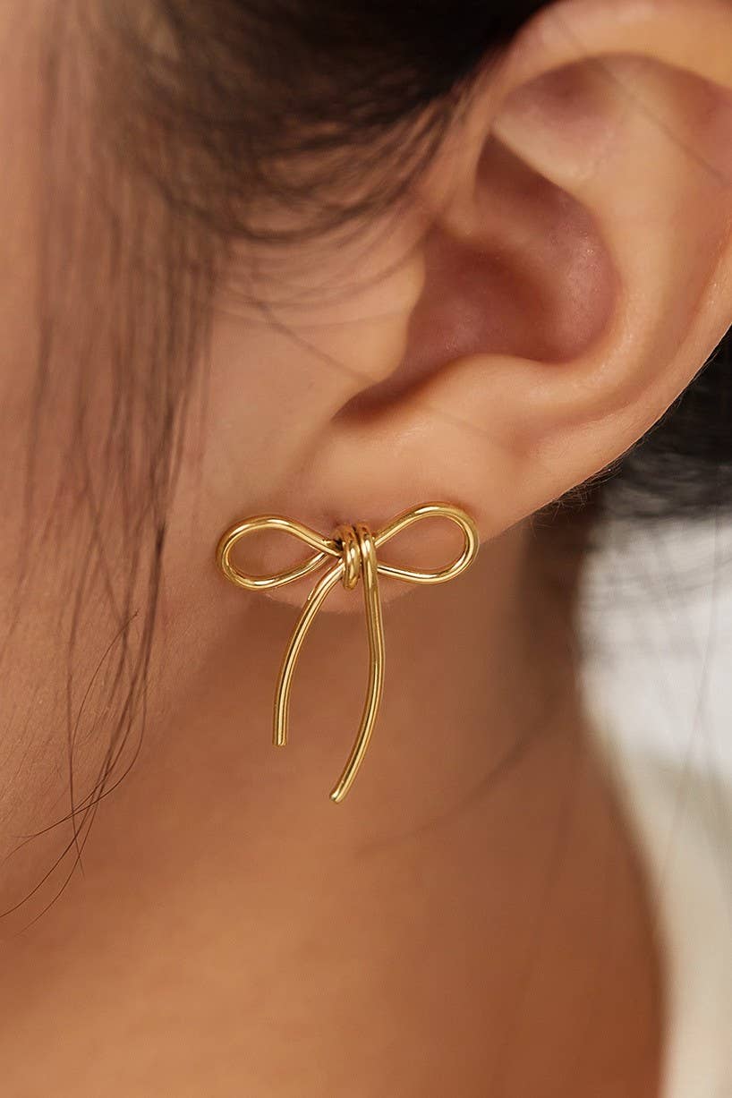 I'm the Prize Bow Stud Earrings - 18K Gold over Stainless Steel